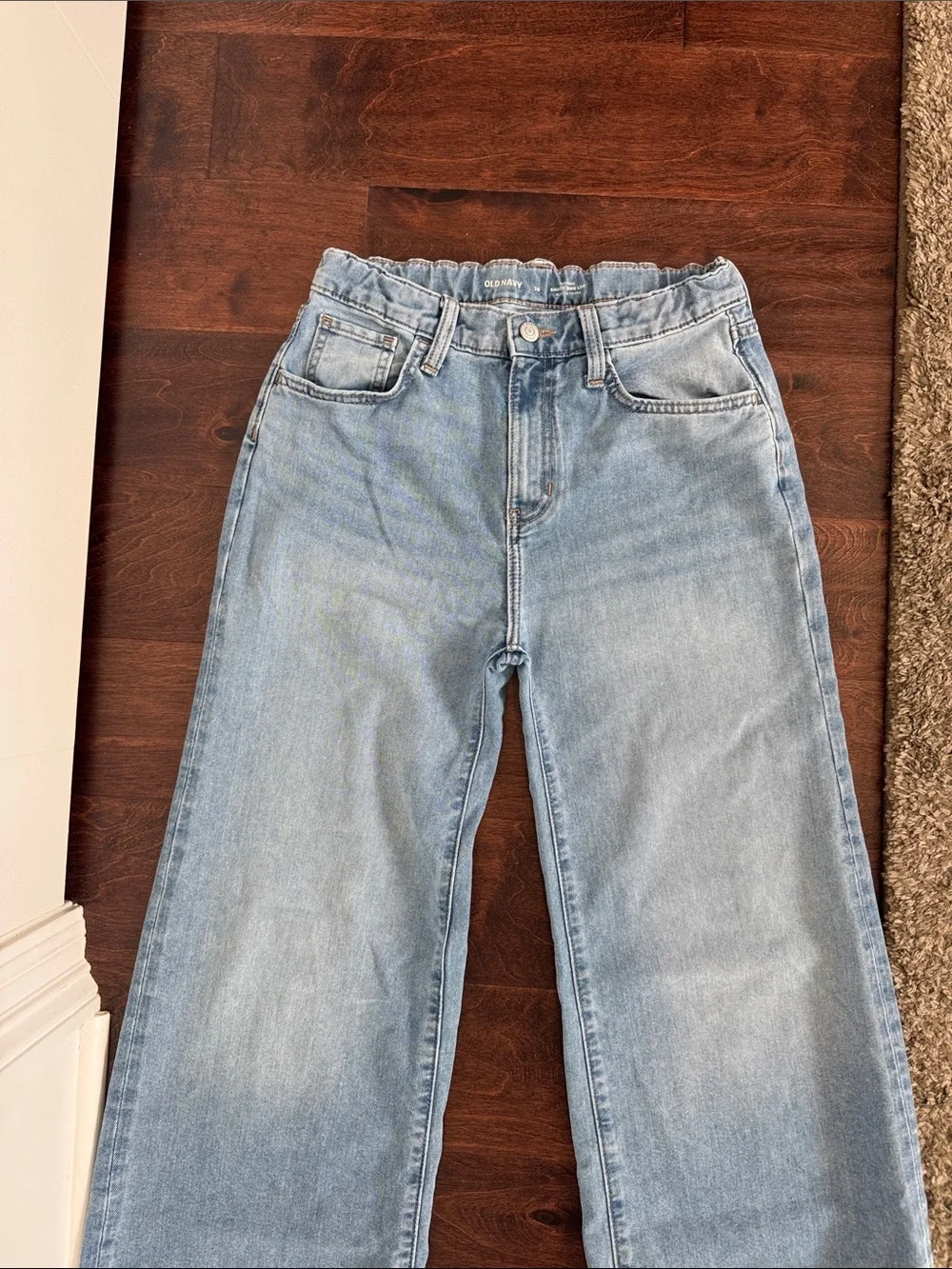 Old Navy High-Rise Baggy Wide Leg Girls Jeans Medium Wash Size 16 Built-In Tough
